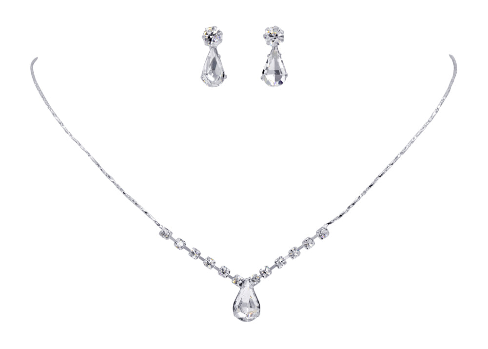 Pear Drop Rhinestone Necklace and Earring Set - #10424