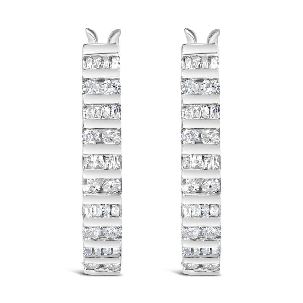 10K Yellow Gold 1.0 Cttw Alternating  Diamond "U" Hoop Earrings (I-J Color, I2-I3 Clarity)