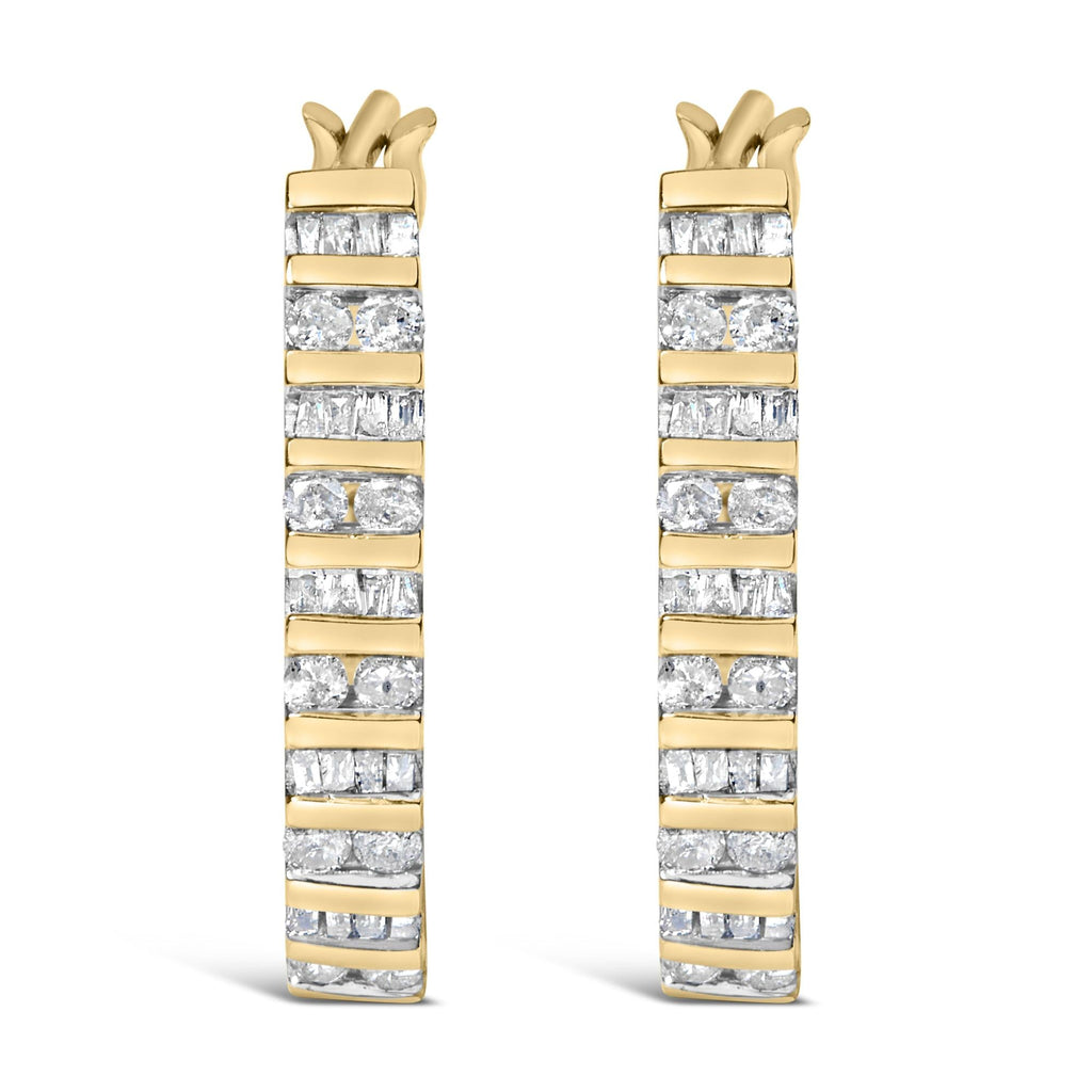 10K Yellow Gold 1.0 Cttw Alternating  Diamond "U" Hoop Earrings (I-J Color, I2-I3 Clarity)