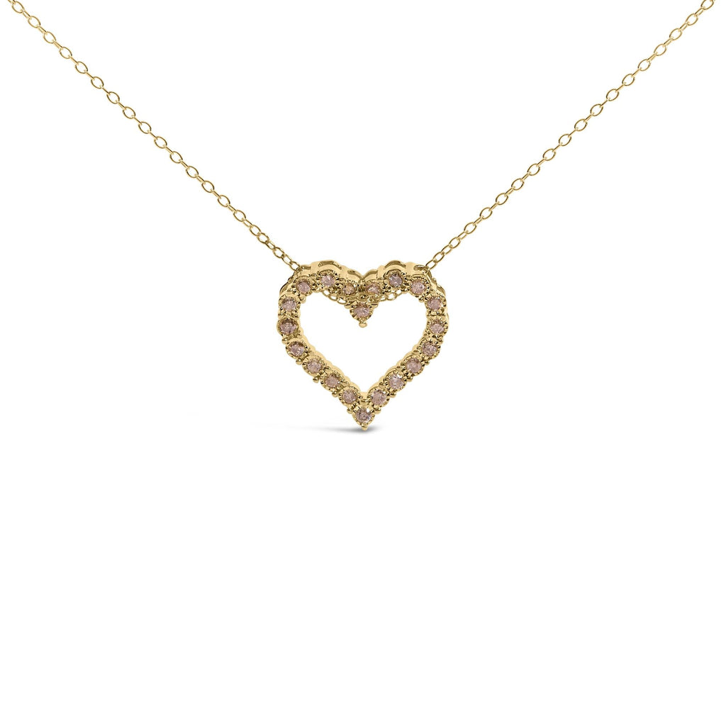 10K Yellow Gold Flashed .925 Sterling Silver 1/2 Cttw Champagne Diamond Miracle Plate Heart Pendant Necklace (K-L Color, I1-I2 Clarity) - 18"
