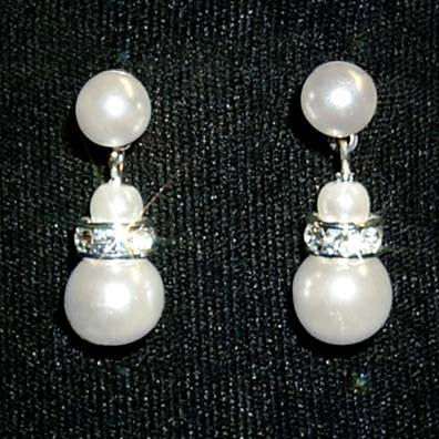 #9879 - 6mm Simulated White Pearl and Rhinestone Spacer Earring