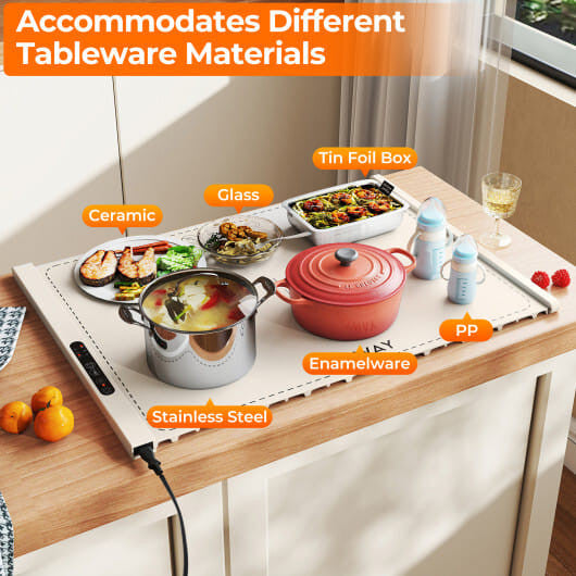 Food Warming Mat Rollable and Portable Electric Warming Tray with Fasting Heating-Gray