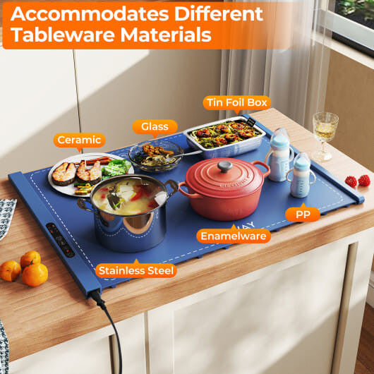 Food Warming Mat Rollable and Portable Electric Warming Tray with Fasting Heating-Gray