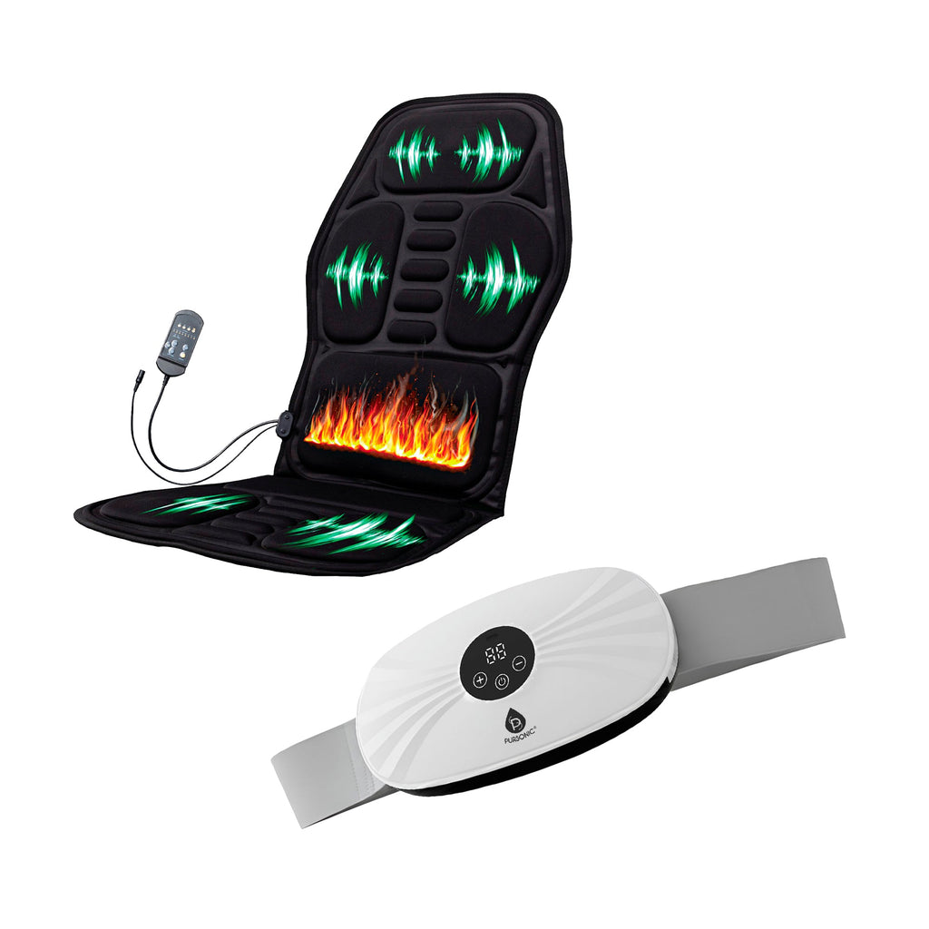 Rechargeable Stomach & Back Massager + Shiatsu Massager Chair Mat with Heat