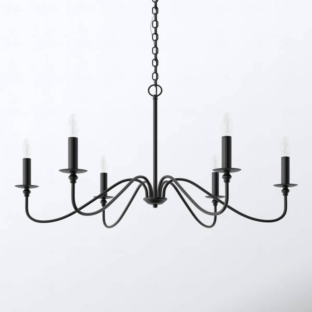 42-inch Traditional 6-Light Dimmable Chandelier in Matte Black Finish