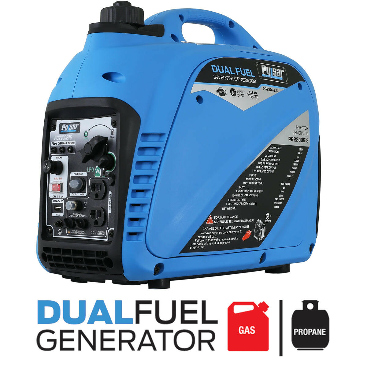 Pulsar PG2200BiS Parallel Ready Dual Fuel Portable Inverter Generator