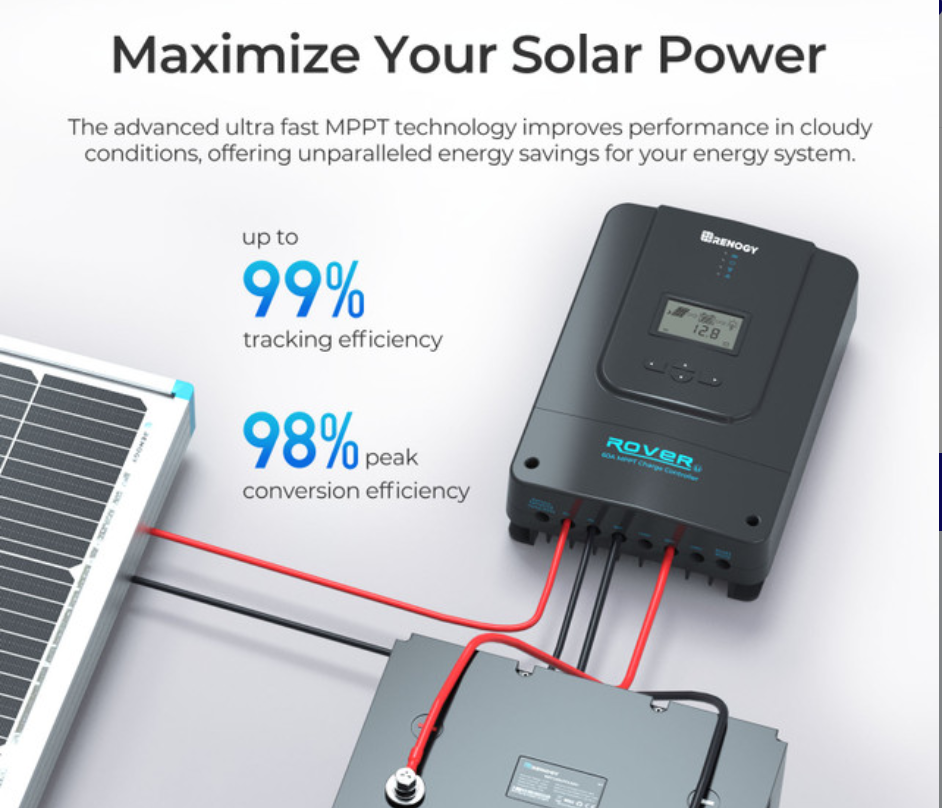 Renogy Rover 60A MPPT Solar Charge Controller for 12V/24V/36V/48V Systems with RS232 & RS485