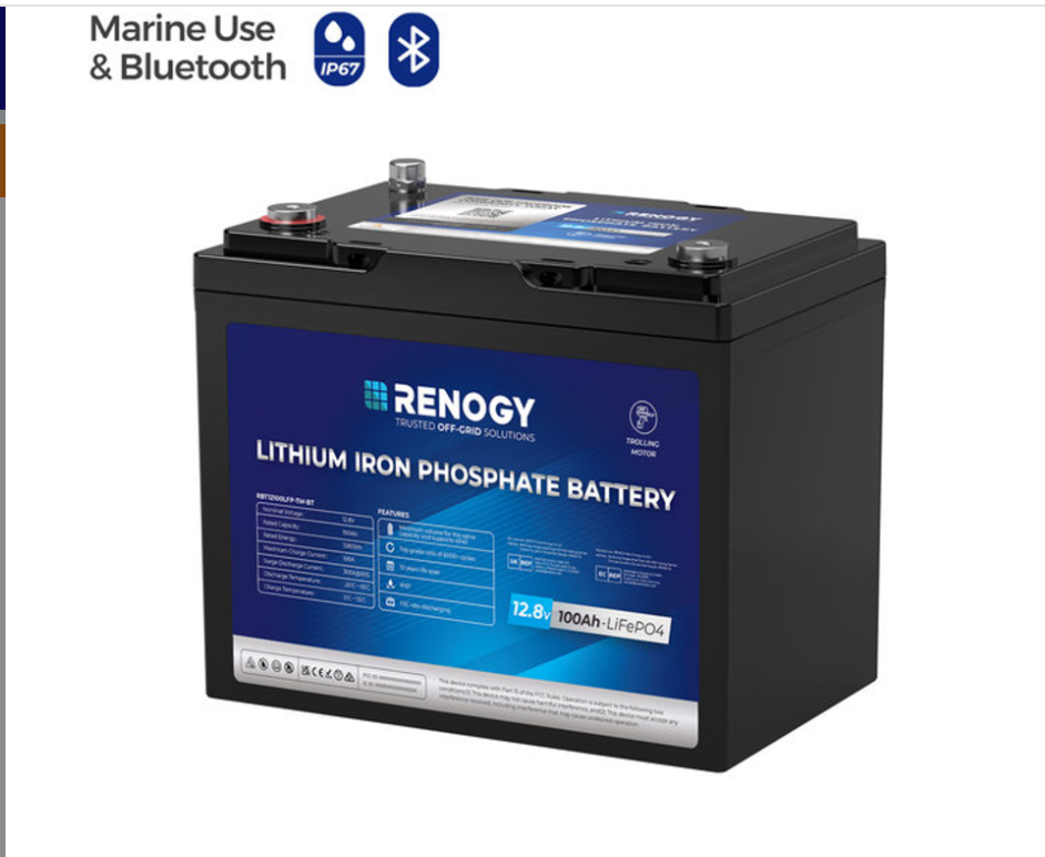 Renogy Core 12V 100Ah LiFePO4 Trolling Motor Group 24 Battery with Bluetooth