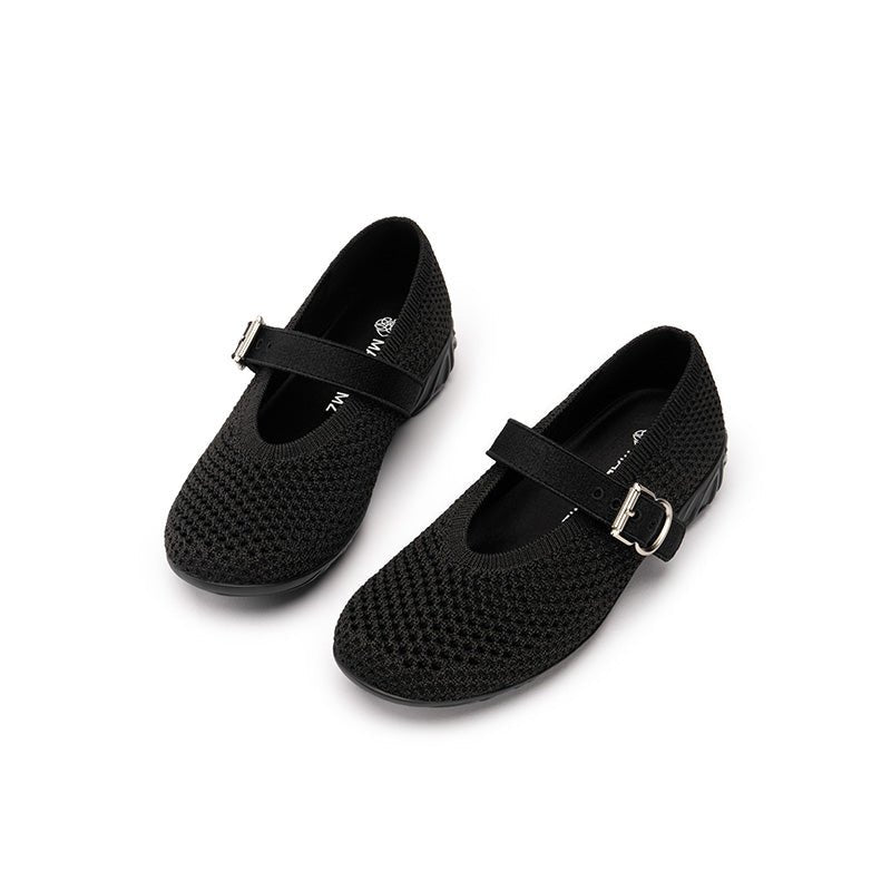 Heart Cutout Breathable Mesh Mary Jane Wedges – Pointed Toe Knit Work Shoes