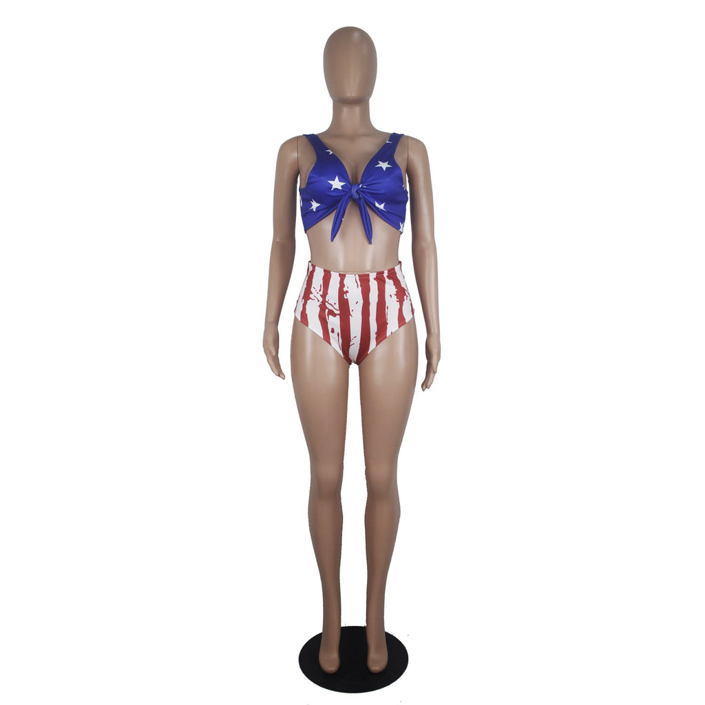 Popular Women's Swimming Sets Independence Day National Day USA Flag Printed Two-Piece Swimsuit Blue Stars Bra tankini swimsuits