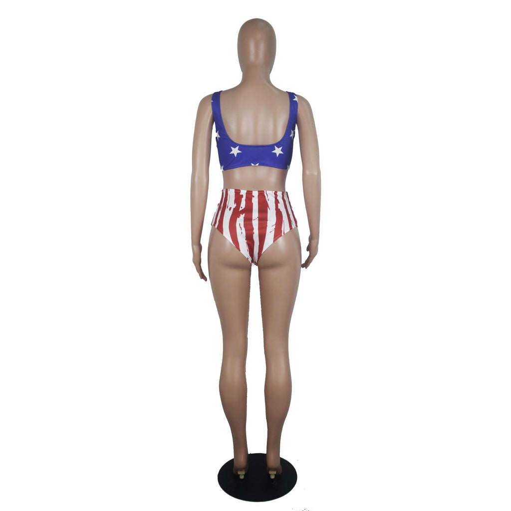 Popular Women's Swimming Sets Independence Day National Day USA Flag Printed Two-Piece Swimsuit Blue Stars Bra tankini swimsuits