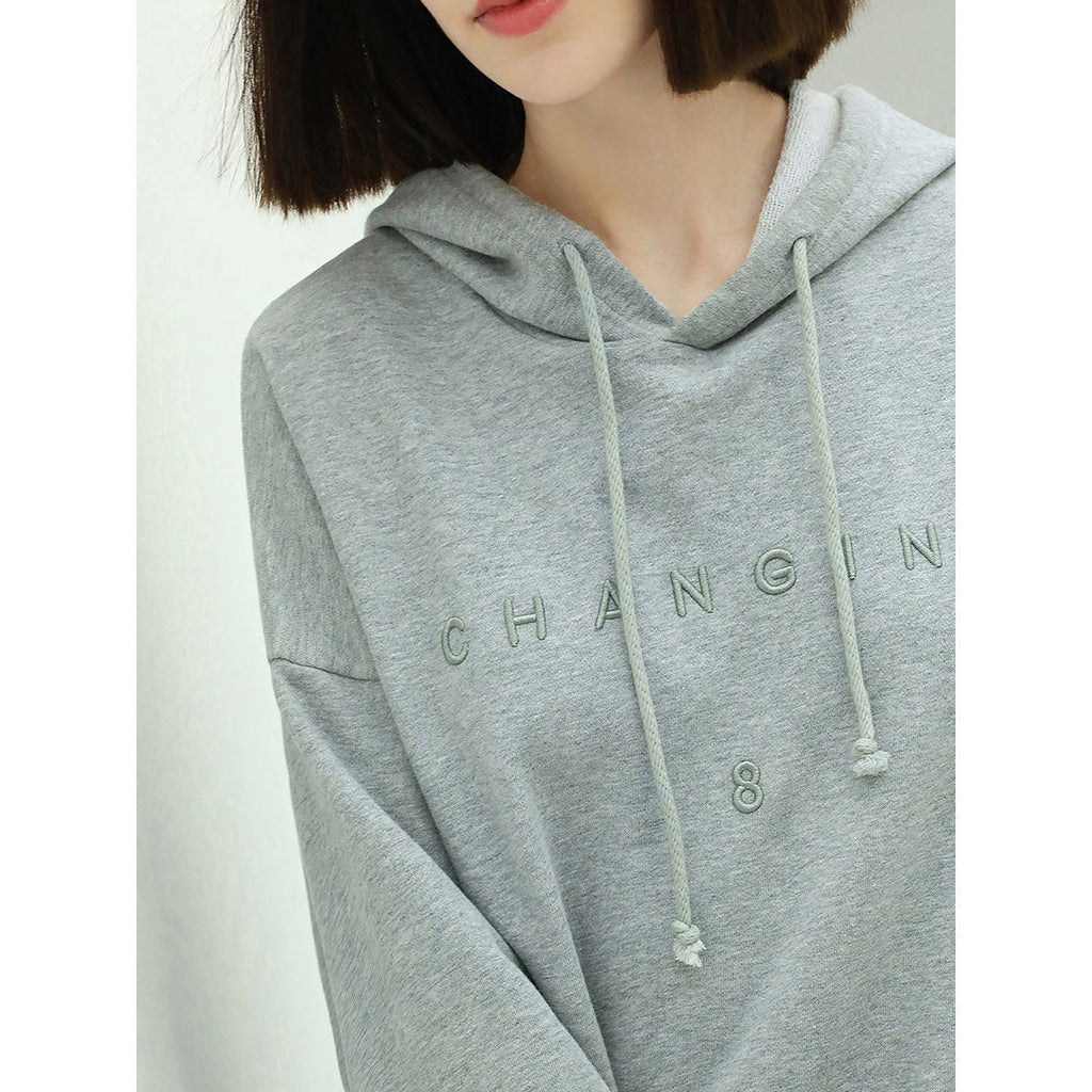 Relaxed Fit Grey Hooded Sweater with Slogan