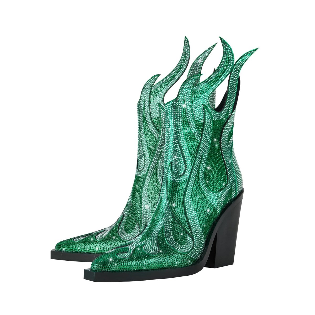 Sparkling Rhinestone Flame Pointed Toe Boots