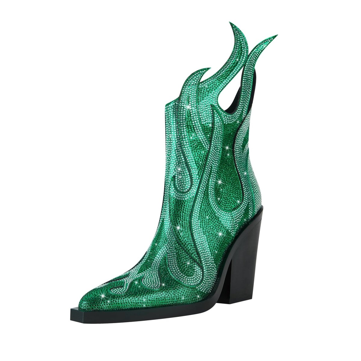 Sparkling Rhinestone Flame Pointed Toe Boots