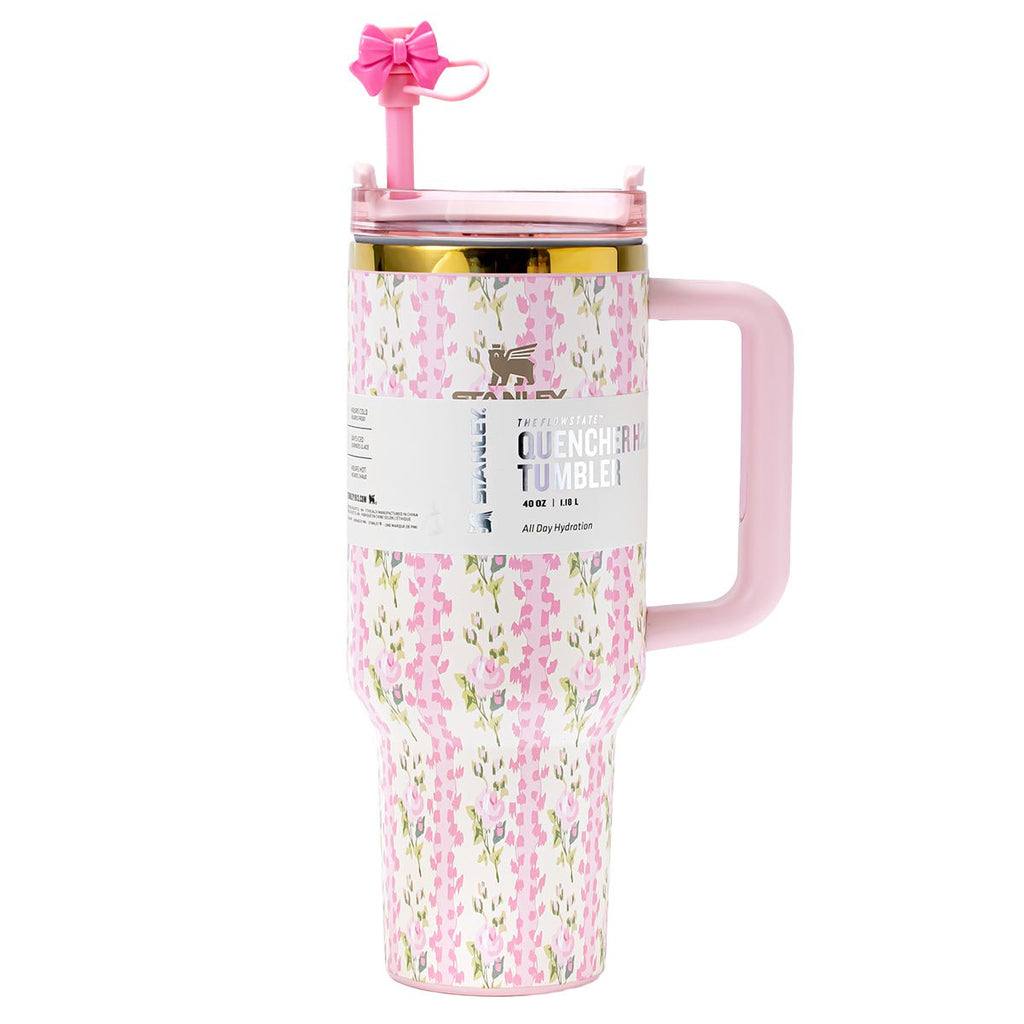 Stanley x LoveShackFancy Blooming Heirloom Quencher H2.0 FlowState Tumbler 40oz – Limited Edition Pink Floral Bow Tumbler