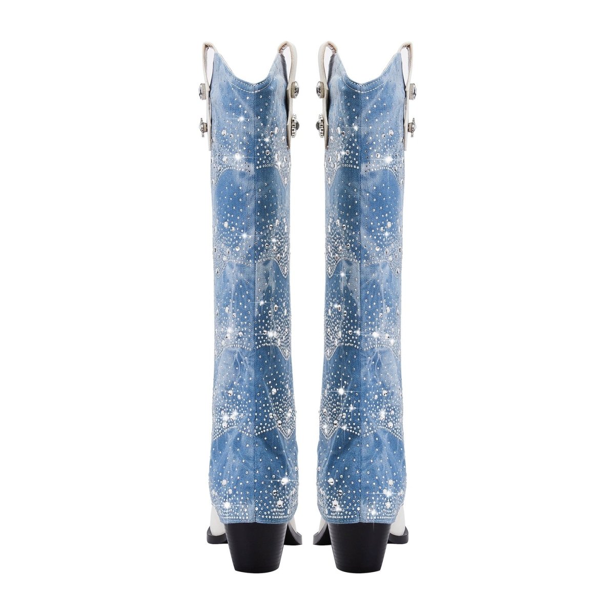 White and Denim Foldover Knee High Boots