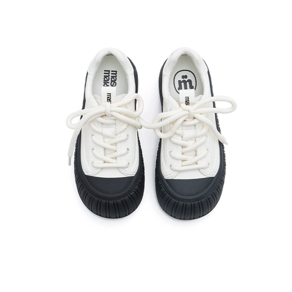 Women’s Platform Chunky Sports Sneakers – Ribbed Sole Leather Trainers