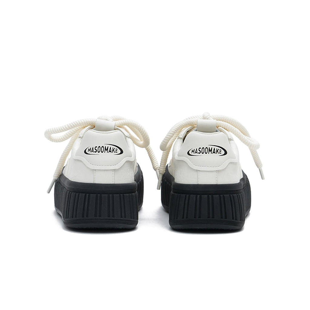 Women’s Platform Chunky Sports Sneakers – Ribbed Sole Leather Trainers